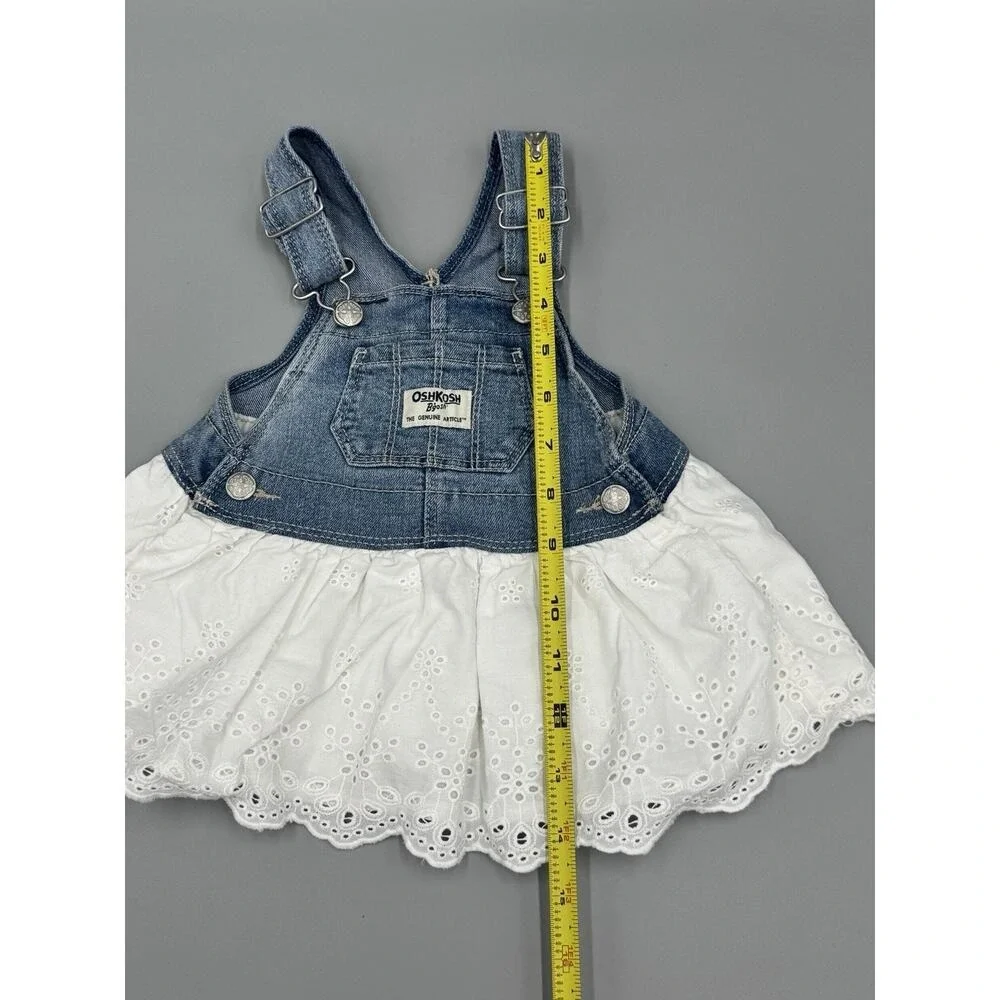 OshKosh B'gosh Baby Girl Denim Overall Dress Eyelet Skirt 6M